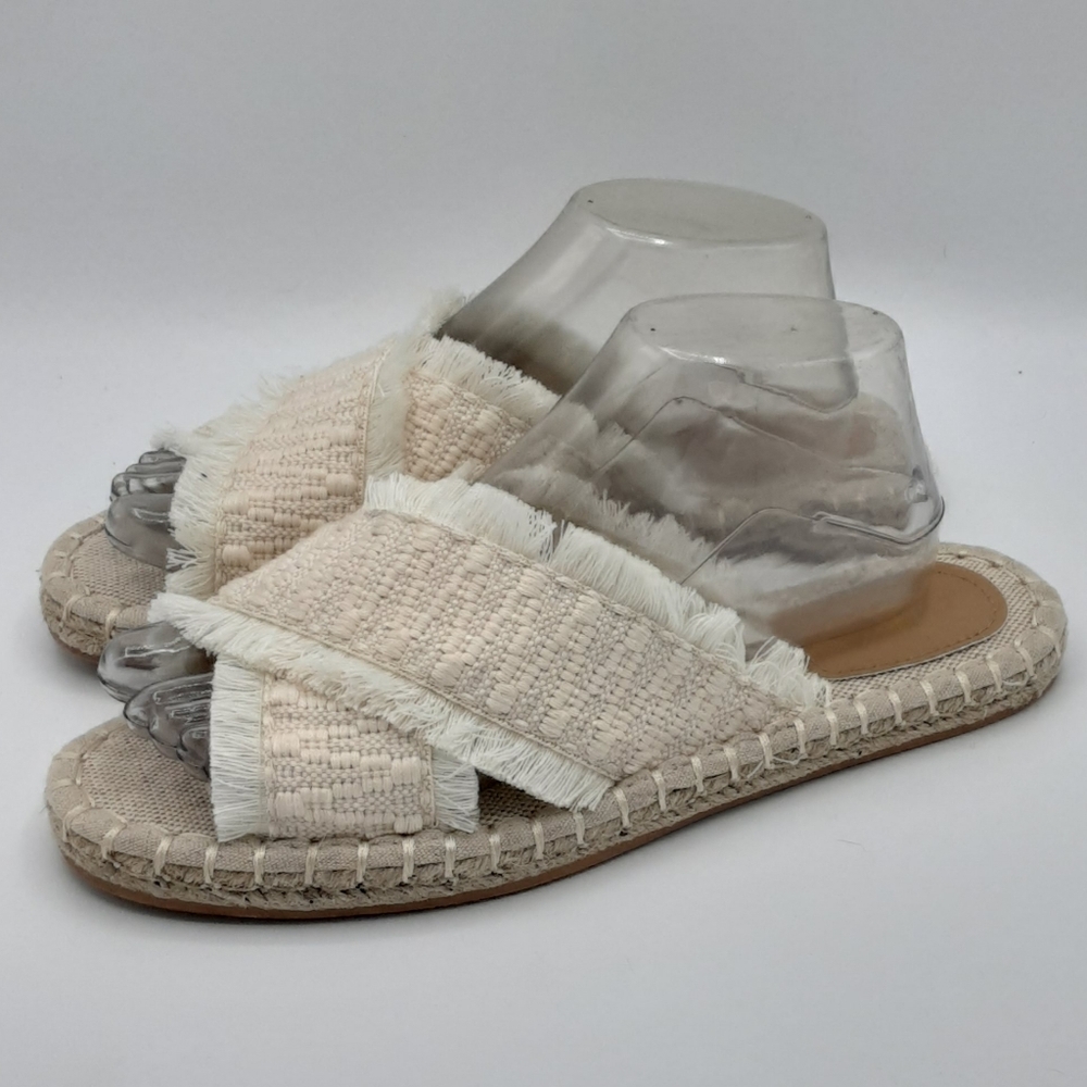 H&M Espadrille Slip-On Slide With Fringe Trim Crossover Foot Strap Size 9.